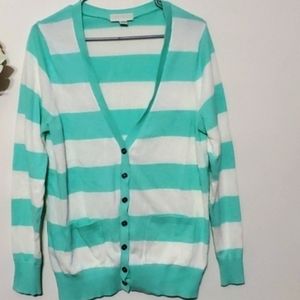 Forever21 Teal Striped Button Up Cardigan Vneck Sweater cotton xl plus womens